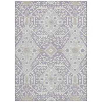 10' X 14' Lavender Gray And Beige Floral Washable Indoor Outdoor Area Rug