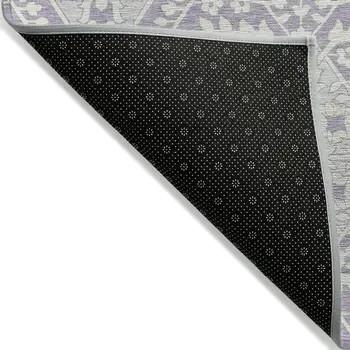 10' X 14' Lavender Gray And Beige Floral Washable Indoor Outdoor Area Rug