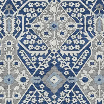 3' X 5' Navy Blue Gray And Ivory Floral Washable Indoor Outdoor Area Rug