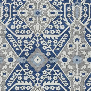 5' X 8' Navy Blue Gray And Ivory Floral Washable Indoor Outdoor Area Rug