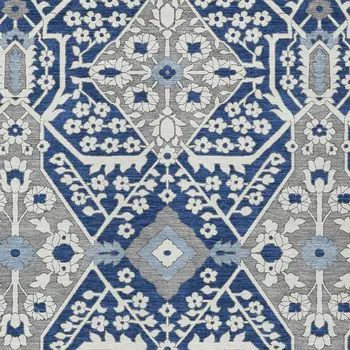 8' X 10' Navy Blue Gray And Ivory Floral Washable Indoor Outdoor Area Rug