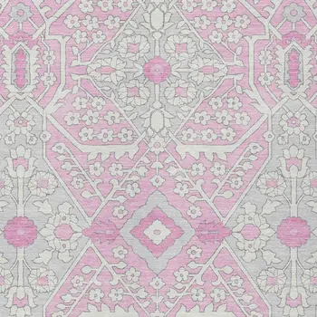 5' X 8' Pink Ivory And Gray Floral Washable Indoor Outdoor Area Rug
