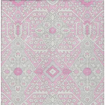 8' X 10' Pink Ivory And Gray Floral Washable Indoor Outdoor Area Rug