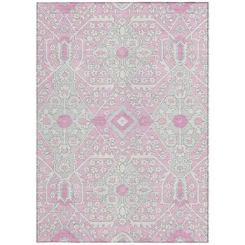 9' X 12' Pink Ivory And Gray Floral Washable Indoor Outdoor Area Rug
