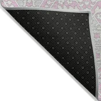 9' X 12' Pink Ivory And Gray Floral Washable Indoor Outdoor Area Rug