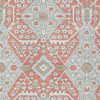 3' X 5' Salmon Gray And Taupe Floral Washable Indoor Outdoor Area Rug