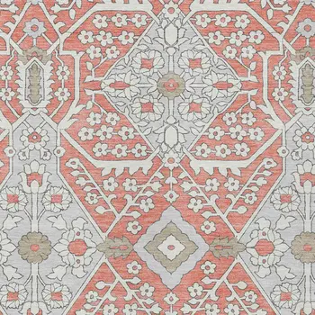 8' X 10' Salmon Gray And Taupe Floral Washable Indoor Outdoor Area Rug
