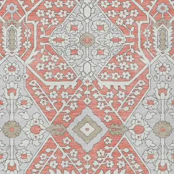 10' X 14' Salmon Gray And Taupe Floral Washable Indoor Outdoor Area Rug