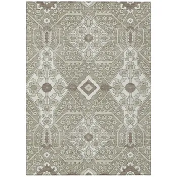 3' X 5' Taupe Beige And Ivory Floral Washable Indoor Outdoor Area Rug