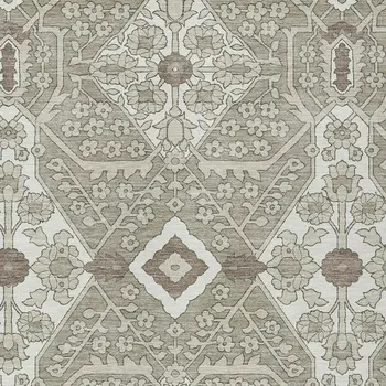 3' X 5' Taupe Beige And Ivory Floral Washable Indoor Outdoor Area Rug