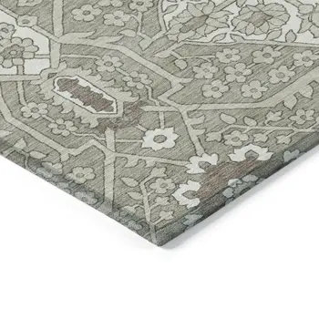 9' X 12' Taupe Beige And Ivory Floral Washable Indoor Outdoor Area Rug