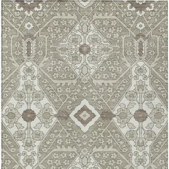 10' X 14' Taupe Beige And Ivory Floral Washable Indoor Outdoor Area Rug