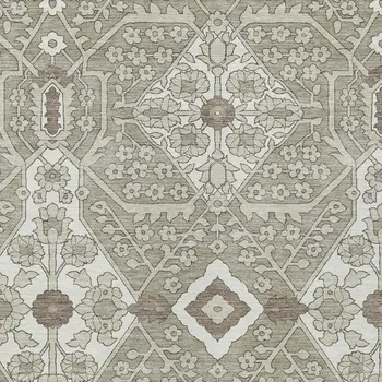 10' X 14' Taupe Beige And Ivory Floral Washable Indoor Outdoor Area Rug