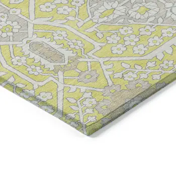 3' X 5' Yellow Ivory And Beige Floral Washable Indoor Outdoor Area Rug