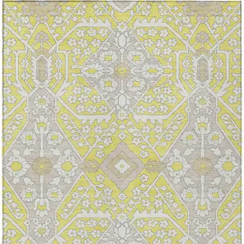 5' X 8' Yellow Ivory And Beige Floral Washable Indoor Outdoor Area Rug