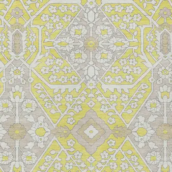 5' X 8' Yellow Ivory And Beige Floral Washable Indoor Outdoor Area Rug