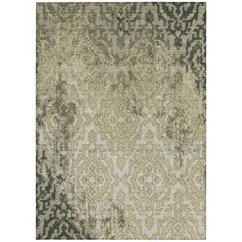 3' X 5' Artichoke Green And Beige Medallion Washable Indoor Outdoor Area Rug