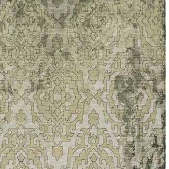 3' X 5' Artichoke Green And Beige Medallion Washable Indoor Outdoor Area Rug