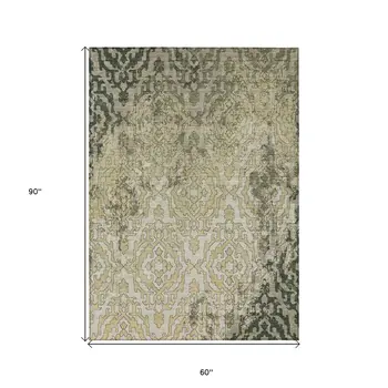5' X 8' Artichoke Green And Beige Medallion Washable Indoor Outdoor Area Rug