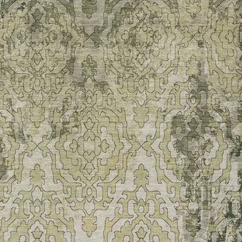 5' X 8' Artichoke Green And Beige Medallion Washable Indoor Outdoor Area Rug