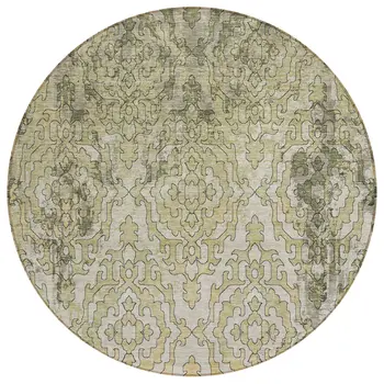 8' Artichoke Green And Beige Round Medallion Washable Indoor Outdoor Area Rug