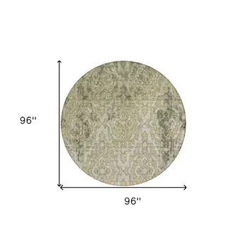 8' Artichoke Green And Beige Round Medallion Washable Indoor Outdoor Area Rug