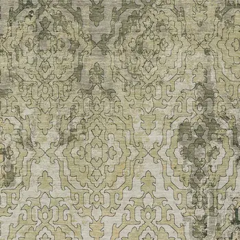 9' X 12' Artichoke Green And Beige Medallion Washable Indoor Outdoor Area Rug