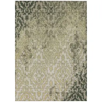 10' X 14' Artichoke Green And Beige Medallion Washable Indoor Outdoor Area Rug