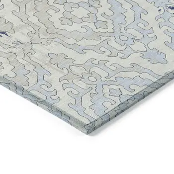 3' X 5' Navy Blue Beige And Sky Blue Medallion Washable Indoor Outdoor Area Rug