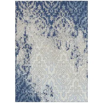 5' X 8' Navy Blue Beige And Sky Blue Medallion Washable Indoor Outdoor Area Rug