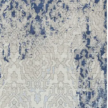 10' X 14' Navy Blue Beige And Sky Blue Medallion Washable Indoor Outdoor Area Rug