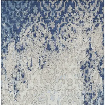 10' X 14' Navy Blue Beige And Sky Blue Medallion Washable Indoor Outdoor Area Rug