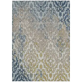 3' X 5' Sky Blue And Denim Blue Medallion Washable Indoor Outdoor Area Rug
