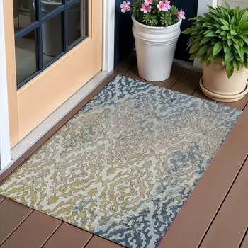 3' X 5' Sky Blue And Denim Blue Medallion Washable Indoor Outdoor Area Rug