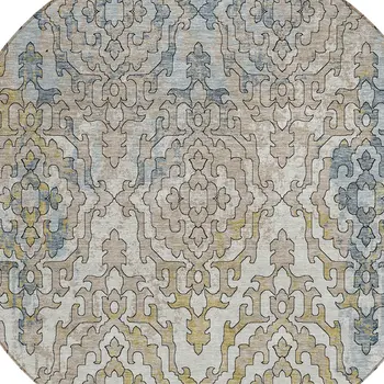 8' Sky Blue And Denim Blue Round Medallion Washable Indoor Outdoor Area Rug