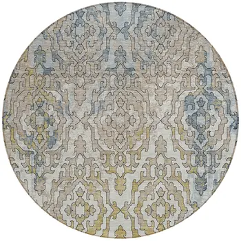 8' Sky Blue And Denim Blue Round Medallion Washable Indoor Outdoor Area Rug