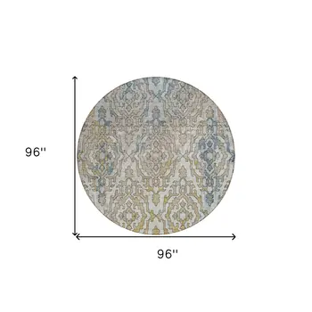 8' Sky Blue And Denim Blue Round Medallion Washable Indoor Outdoor Area Rug