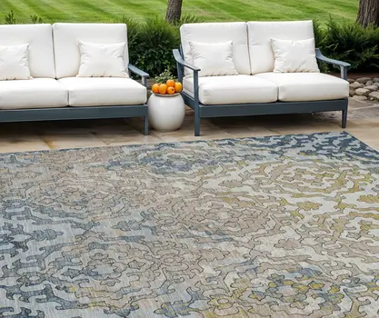 8' X 10' Sky Blue And Denim Blue Medallion Washable Indoor Outdoor Area Rug