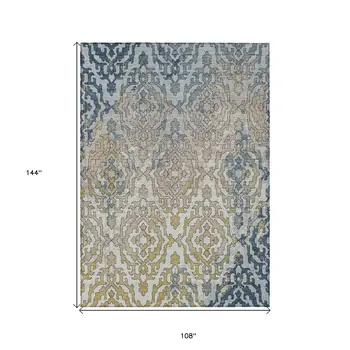 9' X 12' Sky Blue And Denim Blue Medallion Washable Indoor Outdoor Area Rug