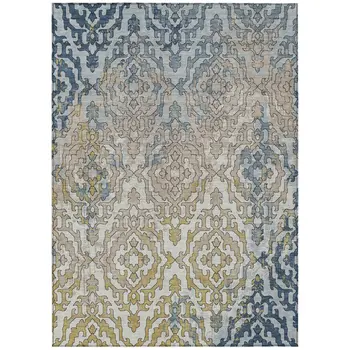 9' X 12' Sky Blue And Denim Blue Medallion Washable Indoor Outdoor Area Rug