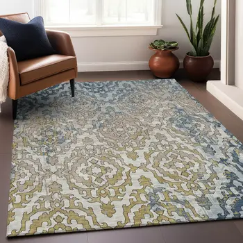 10' X 14' Sky Blue And Denim Blue Medallion Washable Indoor Outdoor Area Rug