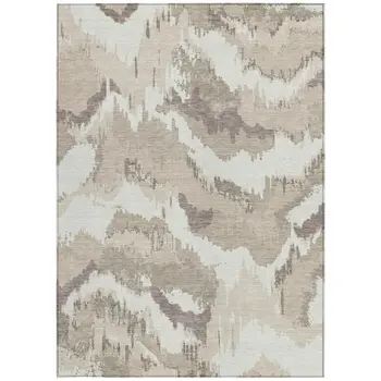 5' X 8' Beige Brown And Ivory Abstract Washable Indoor Outdoor Area Rug
