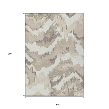 5' X 8' Beige Brown And Ivory Abstract Washable Indoor Outdoor Area Rug