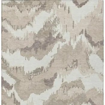 5' X 8' Beige Brown And Ivory Abstract Washable Indoor Outdoor Area Rug
