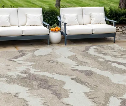 9' X 12' Beige Brown And Ivory Abstract Washable Indoor Outdoor Area Rug