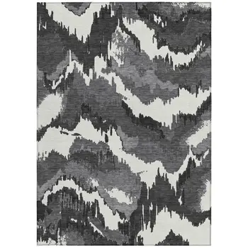 8' X 10' Black Gray And Charcoal Abstract Washable Indoor Outdoor Area Rug