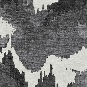 9' X 12' Black Gray And Charcoal Abstract Washable Indoor Outdoor Area Rug