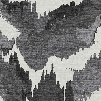 10' X 14' Black Gray And Charcoal Abstract Washable Indoor Outdoor Area Rug