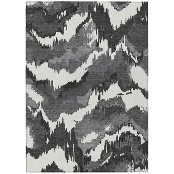 10' X 14' Black Gray And Charcoal Abstract Washable Indoor Outdoor Area Rug