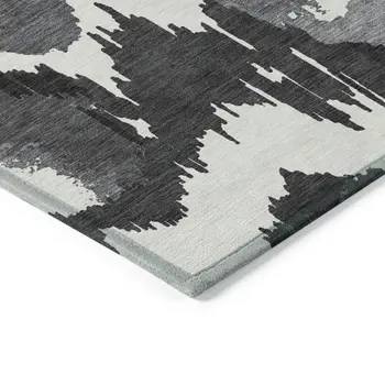10' X 14' Black Gray And Charcoal Abstract Washable Indoor Outdoor Area Rug